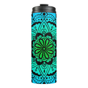 Aquamarin Ombré Mandala Blume Thermal Tumbler Thermosbecher