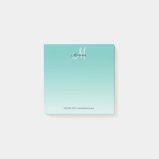 Aquamarin Ombre Monogram Elegant Girly Script Offi Post-it Klebezettel (Vorderseite)