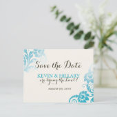Aquamarin Ombre Save the Date Postkarte (Stehend Vorderseite)