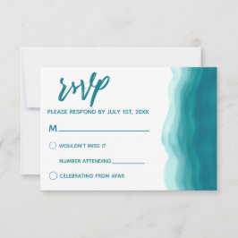 Aquamarin Ombre Watercolor Wave Modern RSVP Karte