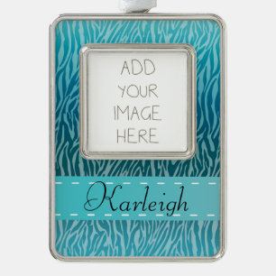 Aquamarin Ombre Zebra Rahmen-Ornament Silber