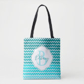 Aquamarin Ombre Zickzack Personalisiert Tote Bag Tasche (Vorderseite)