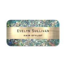 Aquamarin Opal Imitats Gold Foil Glitzer Name Tag