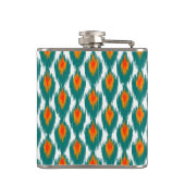 Aquamarin Orange Abstrakt Tribal Ikat Diamond Must Flachmann (Rückseite)