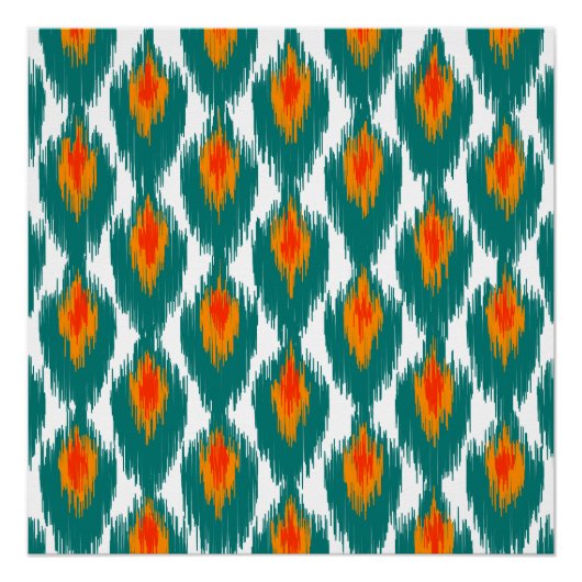 Aquamarin Orange Abstrakt Tribal Ikat Diamond Must Poster (Vorderseite)