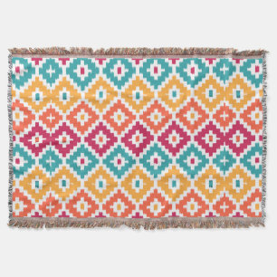 Aquamarin Orange Aztec Tribal Print Ikat Diamond P Decke