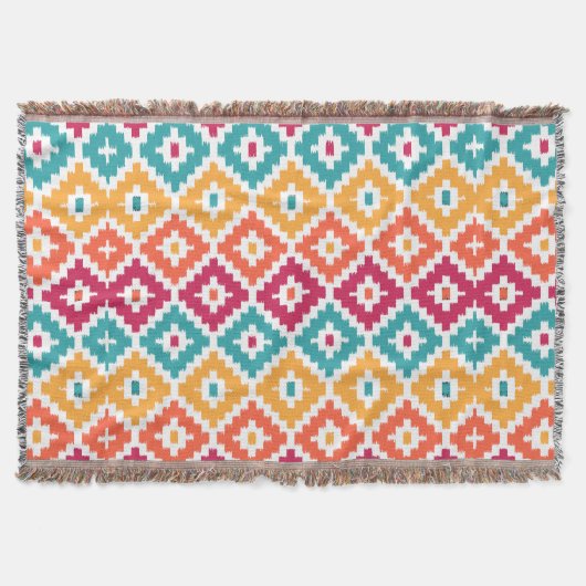 Aquamarin Orange Aztec Tribal Print Ikat Diamond P Decke (Vorderseite)