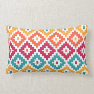 Aquamarin Orange Aztec Tribal Print Ikat Diamond P Lendenkissen