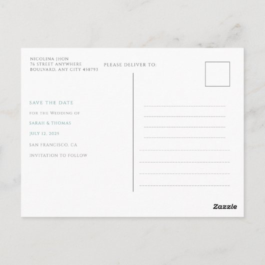 Aquamarin Orange Boho Floral Fall Save the Date Postkarte (Rückseite)