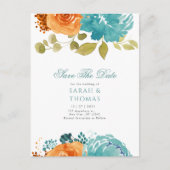 Aquamarin Orange Boho Floral Fall Save the Date Postkarte (Vorderseite)