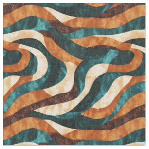 Aquamarin / orange / braun, Abstrakte Swirbellinie Stoff