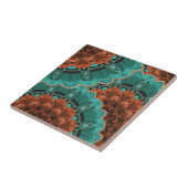 Aquamarin Orange Brown Big Floral Abstraktes Muste Fliese (Seite)
