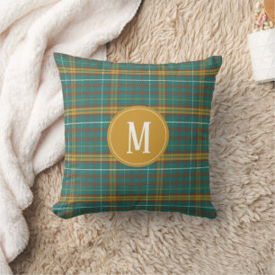 Aquamarin Orange Brown Mit Monogramm Twill Kariert Kissen