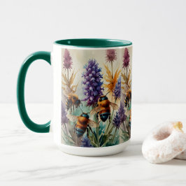 Aquamarin & orange Elegante | Bienen auf Violett-B Tasse