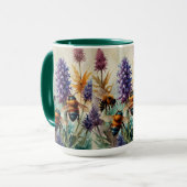 Aquamarin & orange Elegante | Bienen auf Violett-B Tasse (Vorderseite Links)