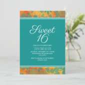 Aquamarin Orange Floral Sweet 16 Girls Einladung (Stehend Vorderseite)