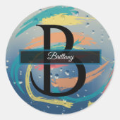 Aquamarin, orange, gelb, Korallenbürstenmonogramm Runder Aufkleber (Vorderseite)