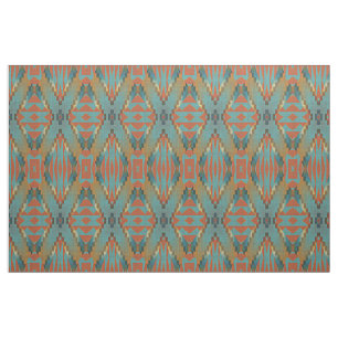 Aquamarin Orange Green Türkise Brown Ethnic Look Stoff