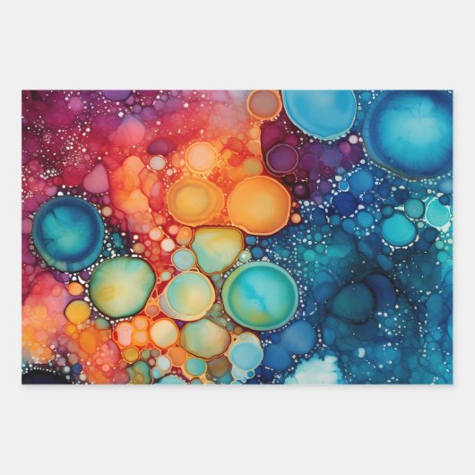 Aquamarin Orange Lila Abstrakte Alkoholtinte Geschenkpapier Set (Vorderseite 3)