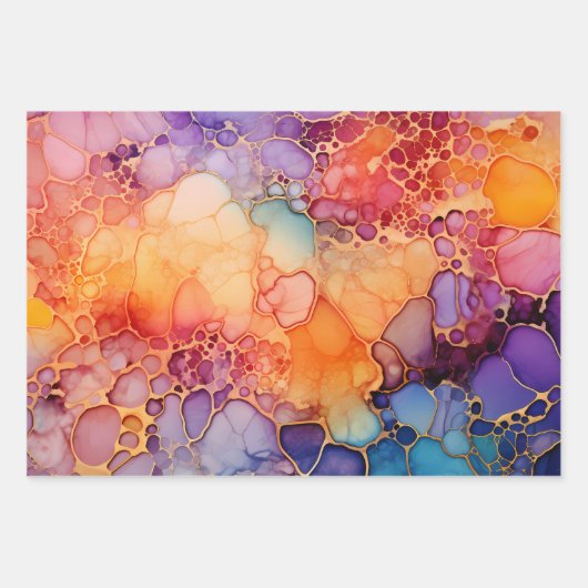 Aquamarin Orange Lila Abstrakte Alkoholtinte Geschenkpapier Set (Vorderseite 2)