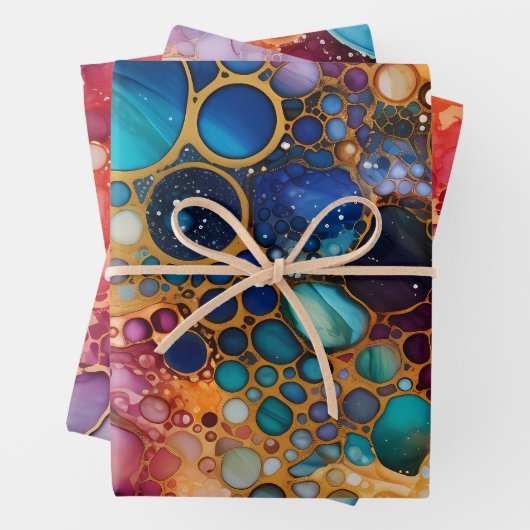 Aquamarin Orange Lila Abstrakte Alkoholtinte Geschenkpapier Set (Beispiel)