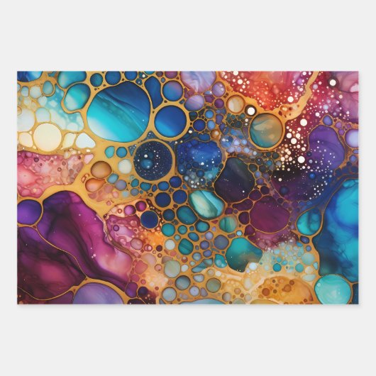 Aquamarin Orange Lila Abstrakte Alkoholtinte Geschenkpapier Set (Vorderseite)