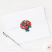Aquamarin Orange Red Peony Bouquet Wedding Runder Aufkleber (Umschlag)