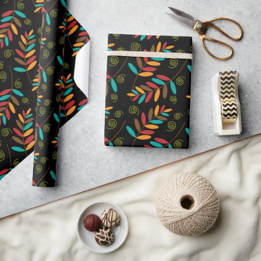 Aquamarin, orange, rot, Brown-Fall-Blatt-Muster Geschenkpapier (Kunsthandwerk)