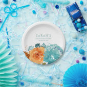 Aquamarin Orange Terracotta auf dem Hügel Pappteller (Party)