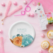 Aquamarin Orange Terracotta auf dem Hügel Pappteller (Party)