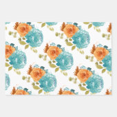 Aquamarin Orange Terracotta Boho Floral Geschenkpapier Set (Vorderseite)
