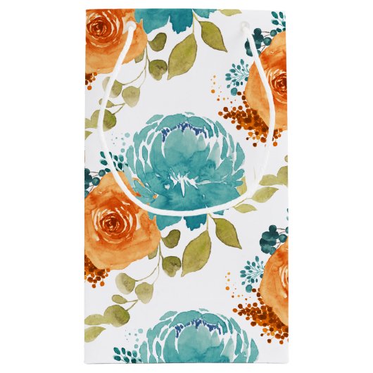 Aquamarin Orange Terracotta Boho Floral Kleine Geschenktüte (Rückseite)