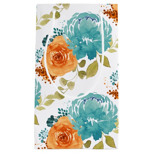 Aquamarin Orange Terracotta Boho Floral Kleine Geschenktüte (Vorderseite)