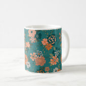 Aquamarin Orange Trendy Floral Vine Gemusterte Blu Kaffeetasse (VorderseiteRechts)
