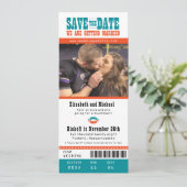 Aquamarin Orange Wedding Save the Date Football Ti (Stehend Vorderseite)