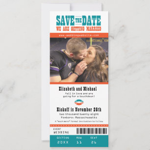 Aquamarin Orange Wedding Save the Date Football Ti
