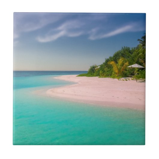 Aquamarin Ozean Tropische Strand Szene Fliese (Vorderseite)