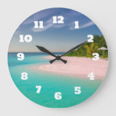 Aquamarin Ozean Tropischer Strand Szenerie Große Wanduhr (Vorderseite)