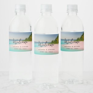 Aquamarin Ozean Tropischer Strand Szenisch Willkom Wasserflaschenetikett