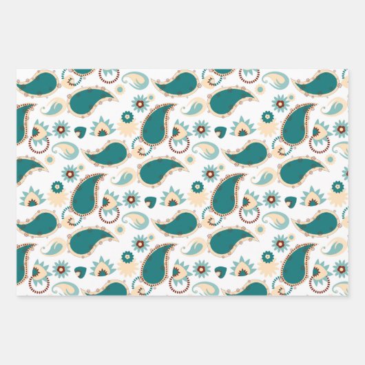 Aquamarin Paisley 19" x 29" Wrapping Paper Sheets Geschenkpapier Set (Vorderseite 3)