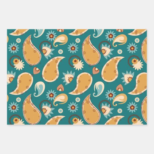 Aquamarin Paisley 19" x 29" Wrapping Paper Sheets Geschenkpapier Set (Vorderseite)