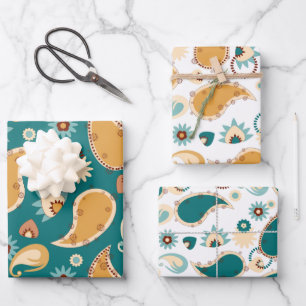 Aquamarin Paisley 19" x 29" Wrapping Paper Sheets Geschenkpapier Set