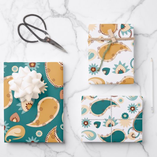 Aquamarin Paisley 19" x 29" Wrapping Paper Sheets Geschenkpapier Set (Vorderseite)