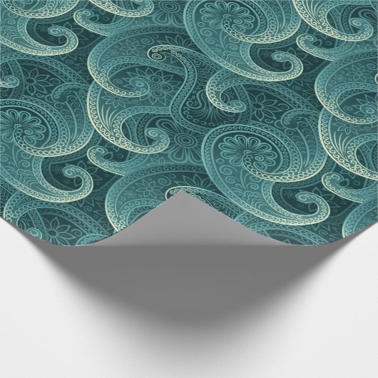 Aquamarin Paisley Timeless Pattern Geschenkpapier (Ecke)