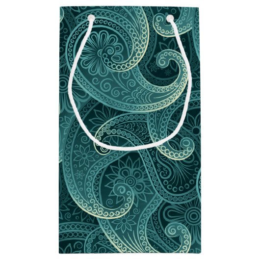 Aquamarin Paisley Timeless Pattern Kleine Geschenktüte (Rückseite)
