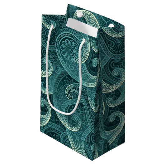Aquamarin Paisley Timeless Pattern Kleine Geschenktüte (Vorderseite Schrägansicht)
