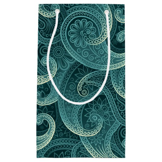 Aquamarin Paisley Timeless Pattern Kleine Geschenktüte (Vorderseite)
