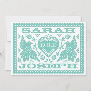 Aquamarin Papel Picado Love Birds Einladung