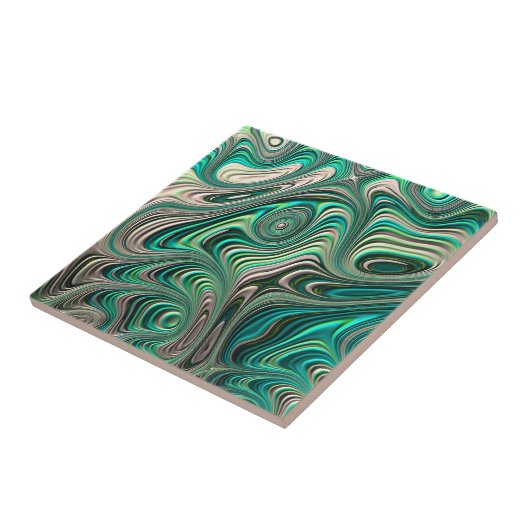 Aquamarin Paua Abalone Muschel Fraktal Abstraktes Fliese (Seite)