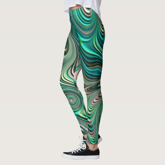 Aquamarin Paua Abalone Muschel Fraktal Abstraktes Leggings (Links)